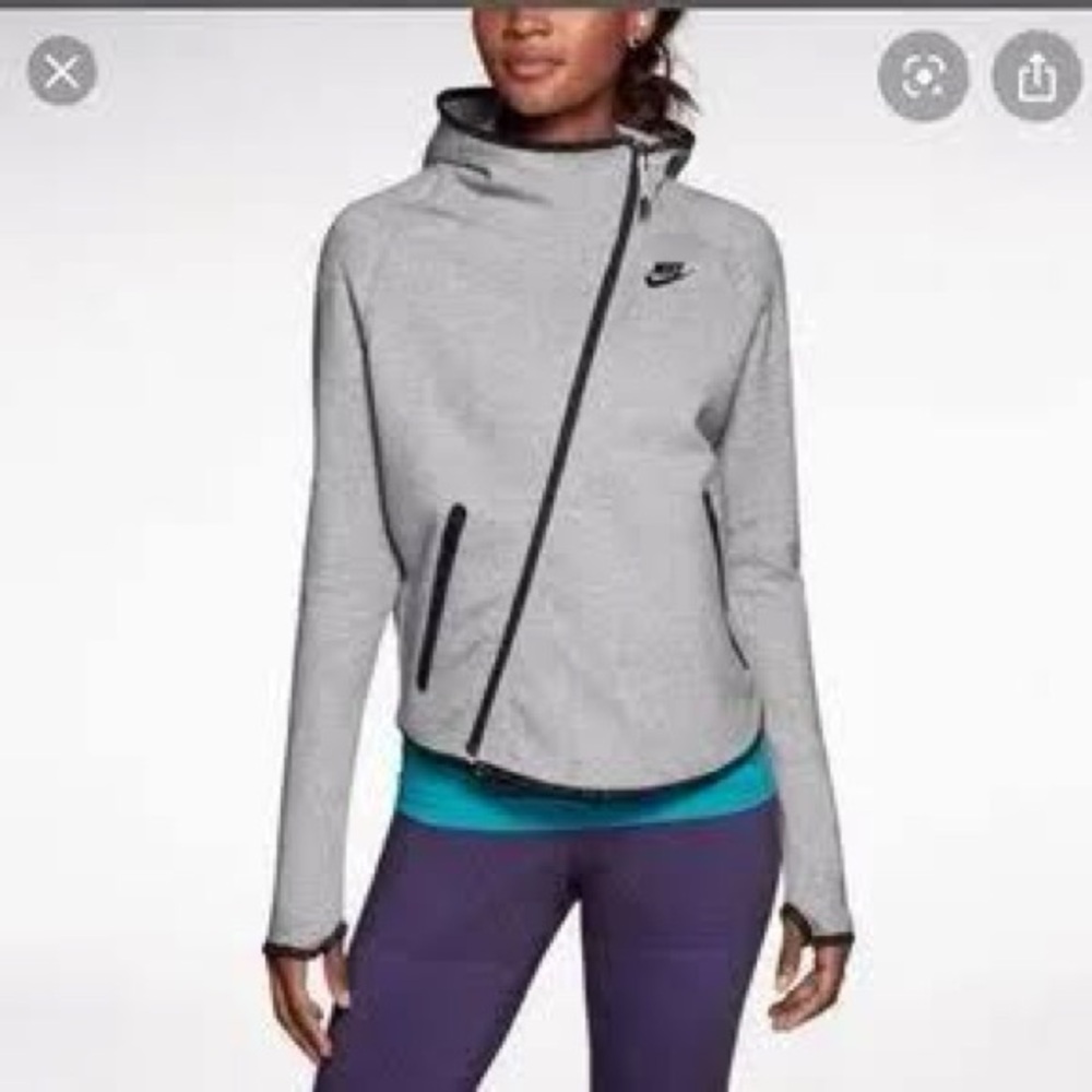 Nike Women's Tech Fleece Gray Asymmetrical Zip Jacket Sz S